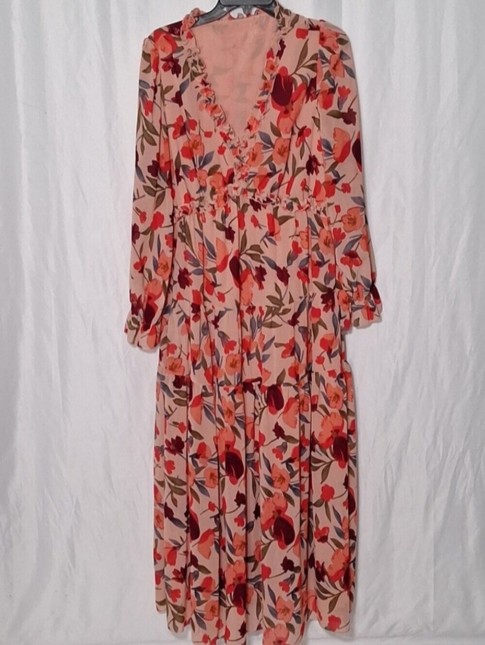 Women's Unbranded Pink Red Floral Long Sleeve Dress XL